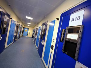 View down one of the custody corridors