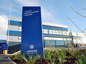 Police Investigation Centre sign outside the from of the building in Basingstoke