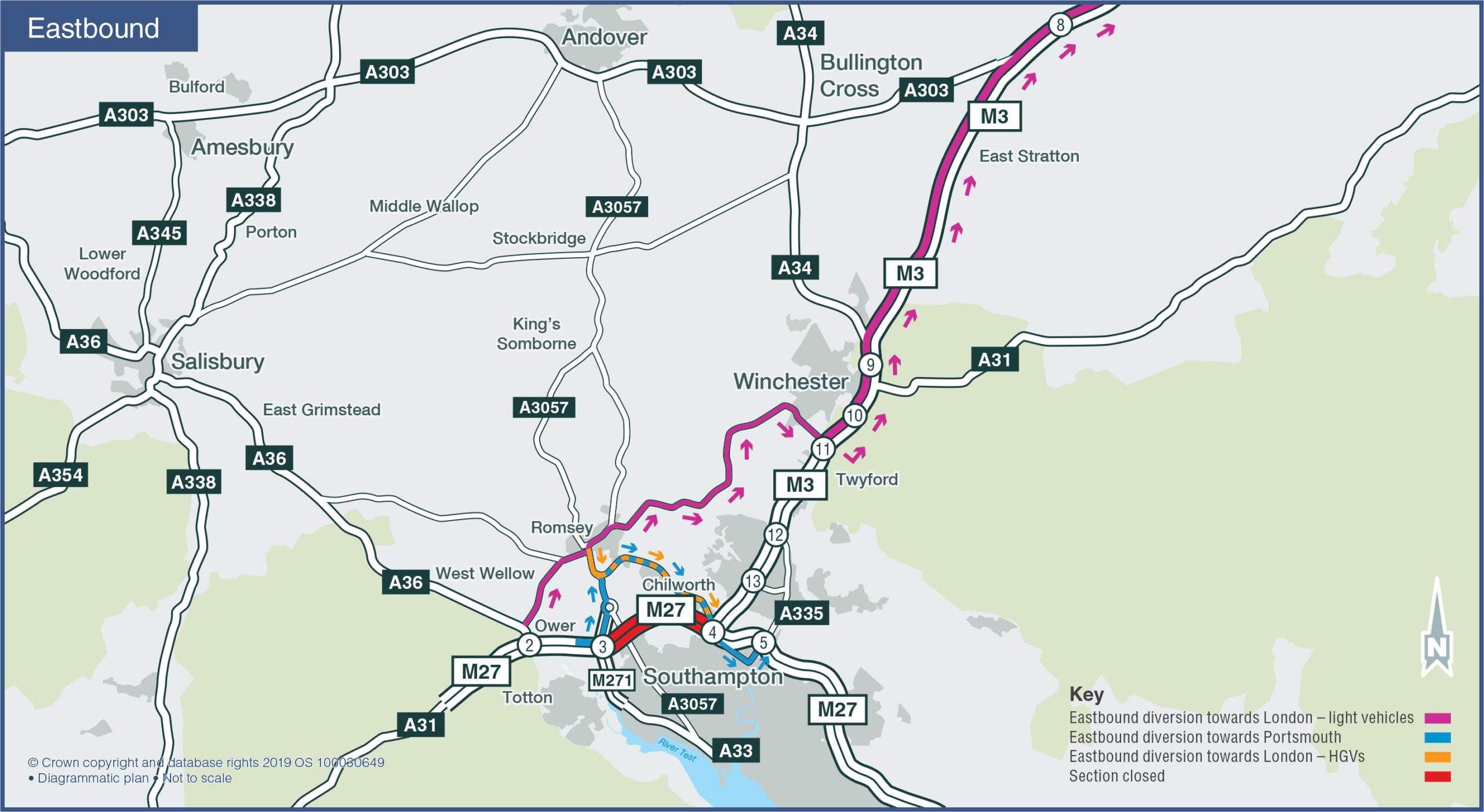 M27 Eastbound diversion route during January 2020 closure
