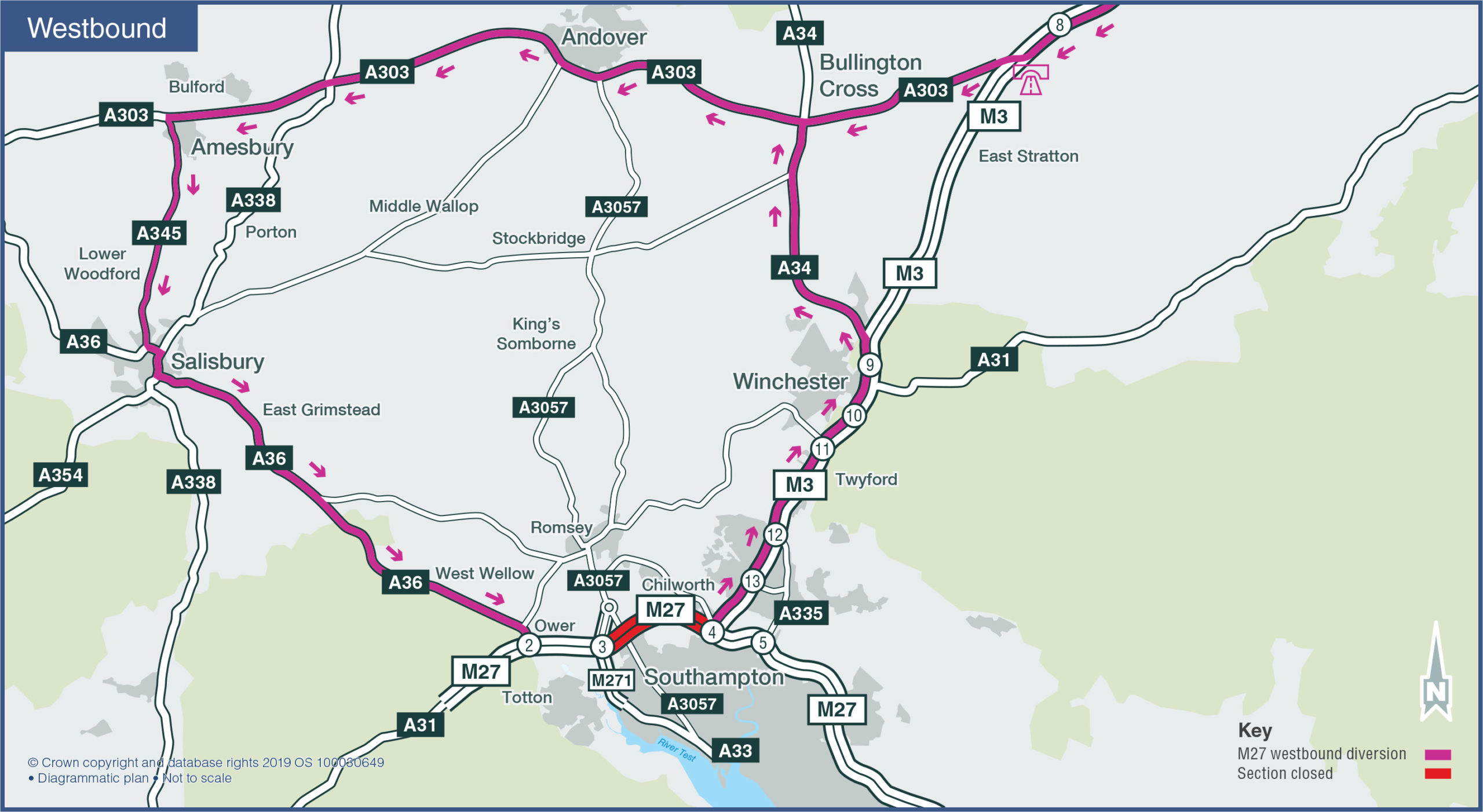 M27 Westbound diversion during January 2020 closure
