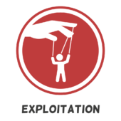 Exploitation logo: a hand manipulating a puppet