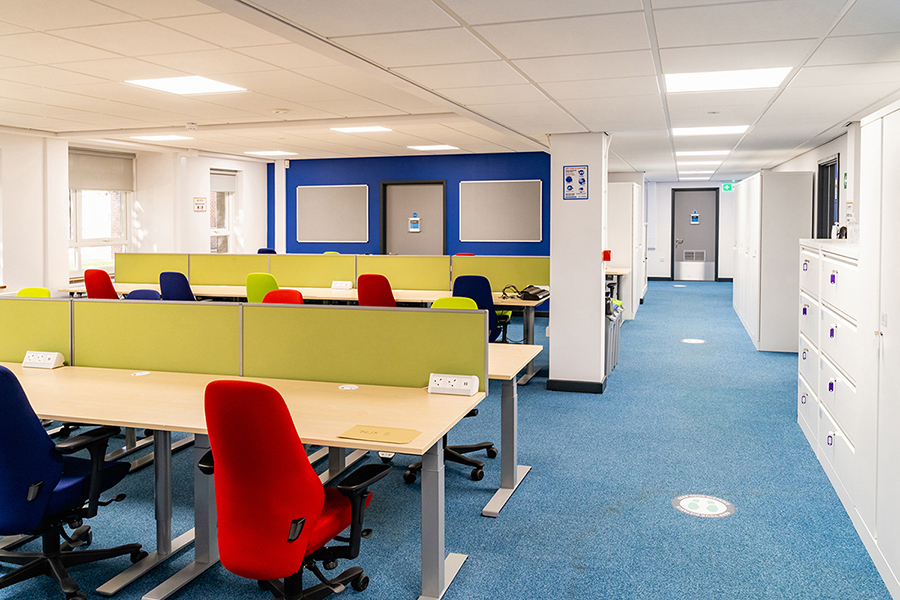 Lymington's new police office: internal view of desks, chairs and storage