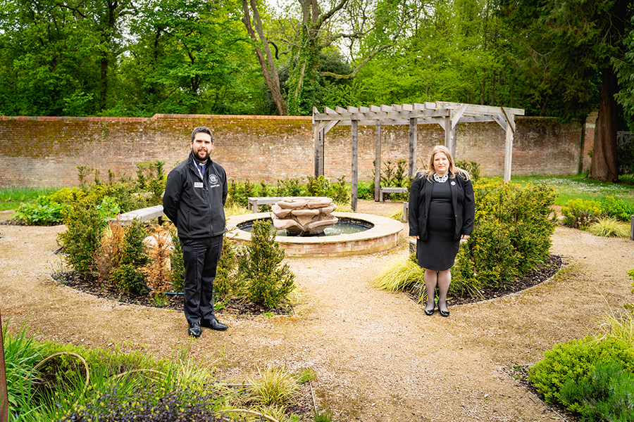 Police Chaplin Dom Jones with PCC Donna Jones in the memorial garden in Netley.