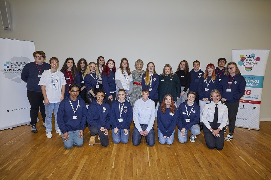 All the Youth Commission members and mentors, with PCC Donna Jones, and Lord Lieutenant for Hampshire Mrs Lovell.