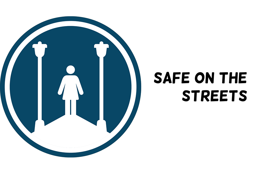 Safe on the Streets logo: a woman stood between two lamp posts.