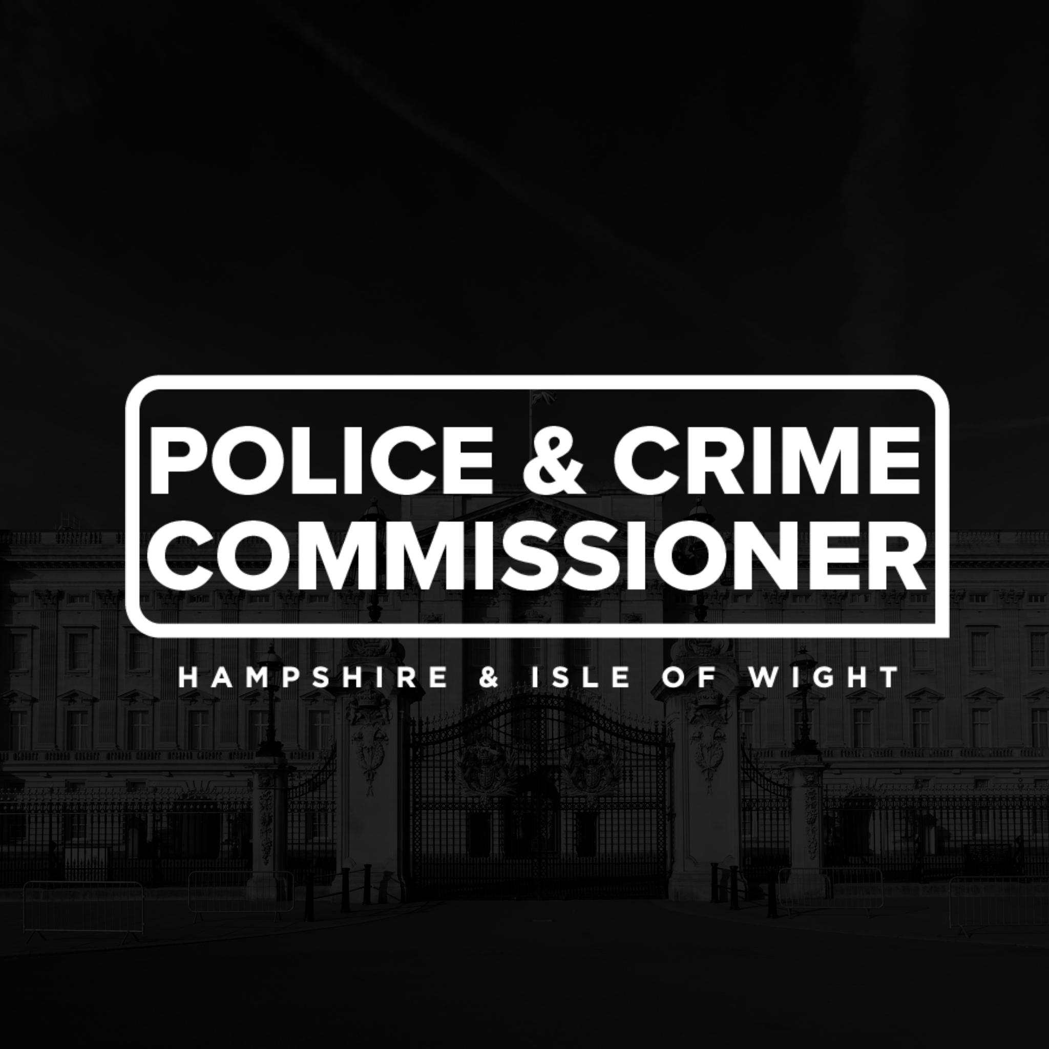 Logo of the office of the Police and Crime commissioner for Hampshire and Isle of Wight in mourning colours.
