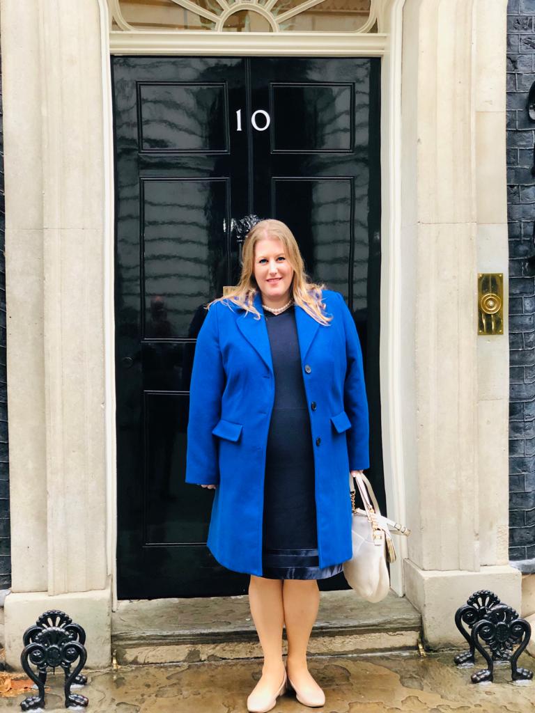 Donna Jones standing in front of Number 10