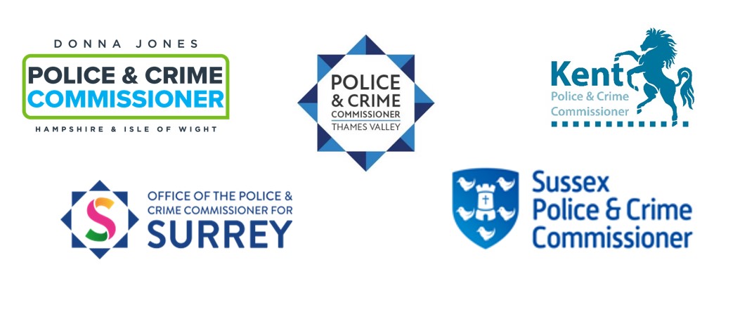 5 PCC logos, including Hampshire, Thames Valley, Kent, Surrey and Sussex.
