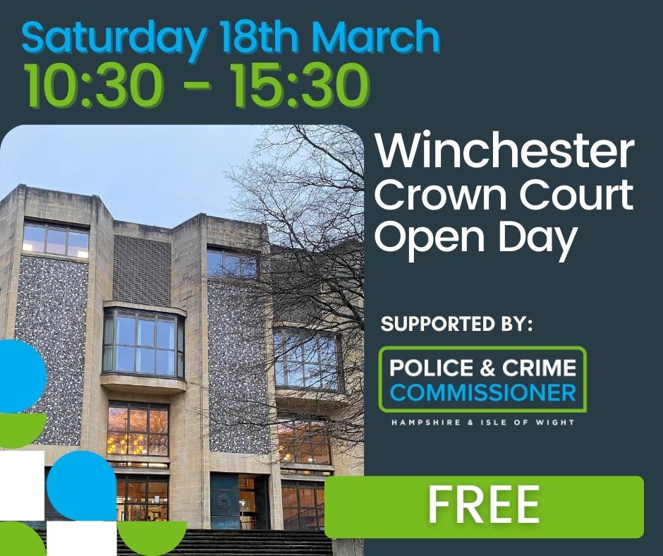 Graphic of the winchester crown court with text explaining the open day details