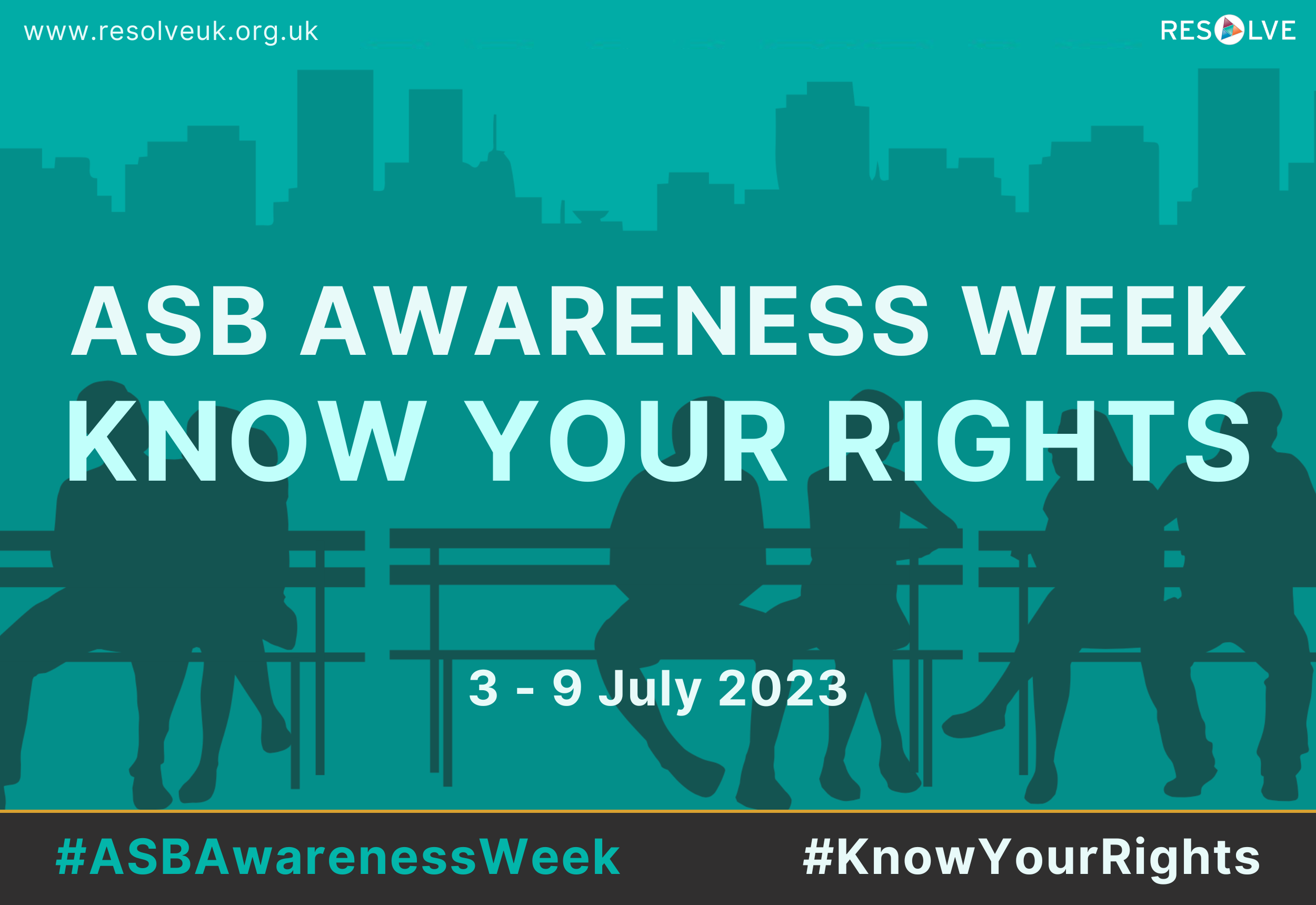 "ASB Awareness week, know your rights" written on a background that features silhouettes of people.