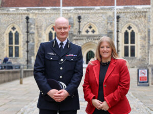 PCC Donna Jones standing with new chief Constable Alexis Boon