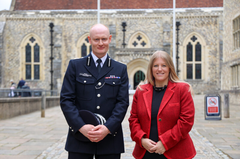PCC Donna Jones standing with new chief Constable Alexis Boon