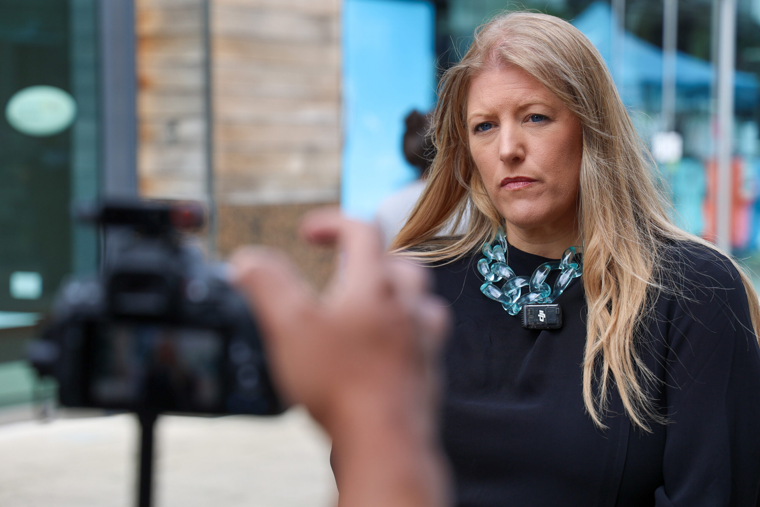 Donna Jones giving a tv interview