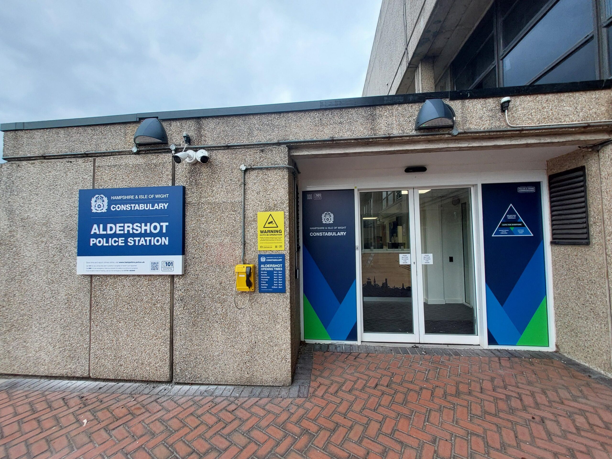 The entrance to Aldershot police station